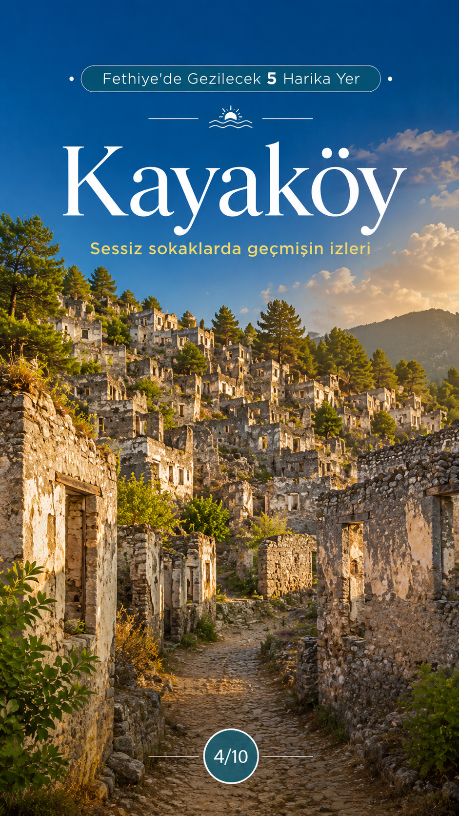 Kayaköy sessiz sokaklar ve taş ev kalıntıları