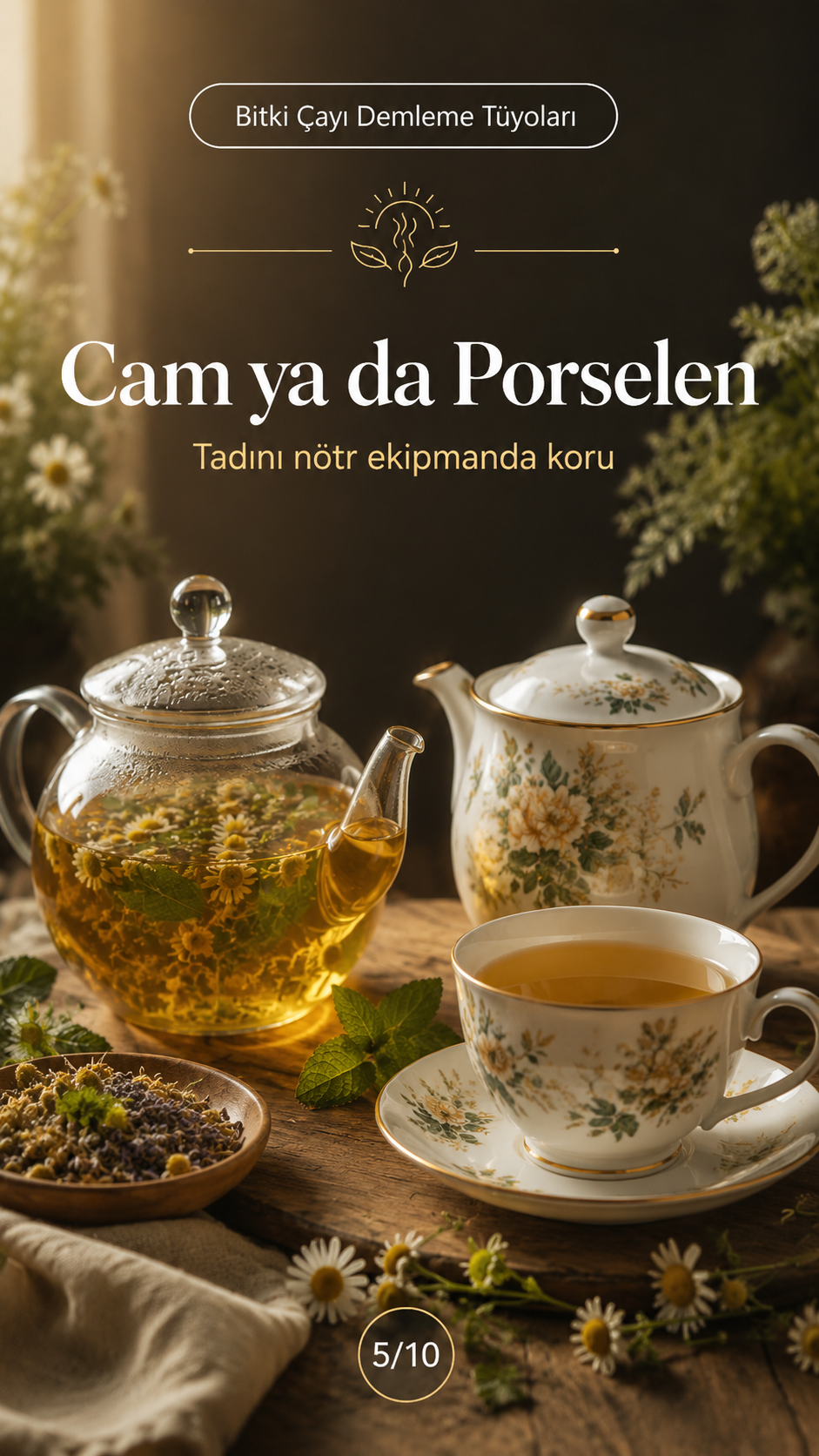 Bitki çayı için cam ya da porselen ekipman kullanımı